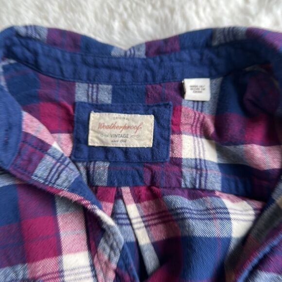 Weatherproof Purple & Blue Plaid Flannel Button Down Shirt, M - Picture 3 of 5